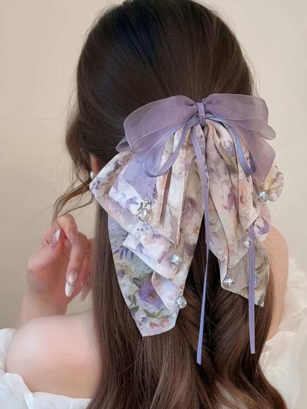 Fairy Chiffon Floral Gripper Sweet Half-tied Hairpin - Picture 1 of 4